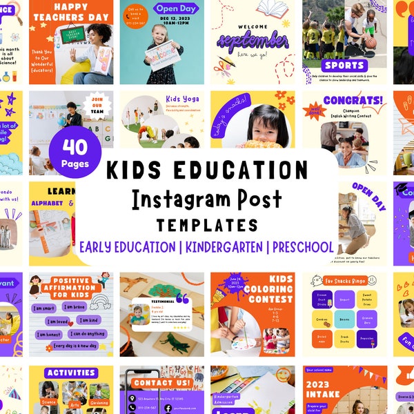 40 Plantilla Canva de Instagram para educación infantil / Educación temprana / Infancia / Jardín de infantes preescolar / Guardería después de la escuela / Alimentación de redes sociales