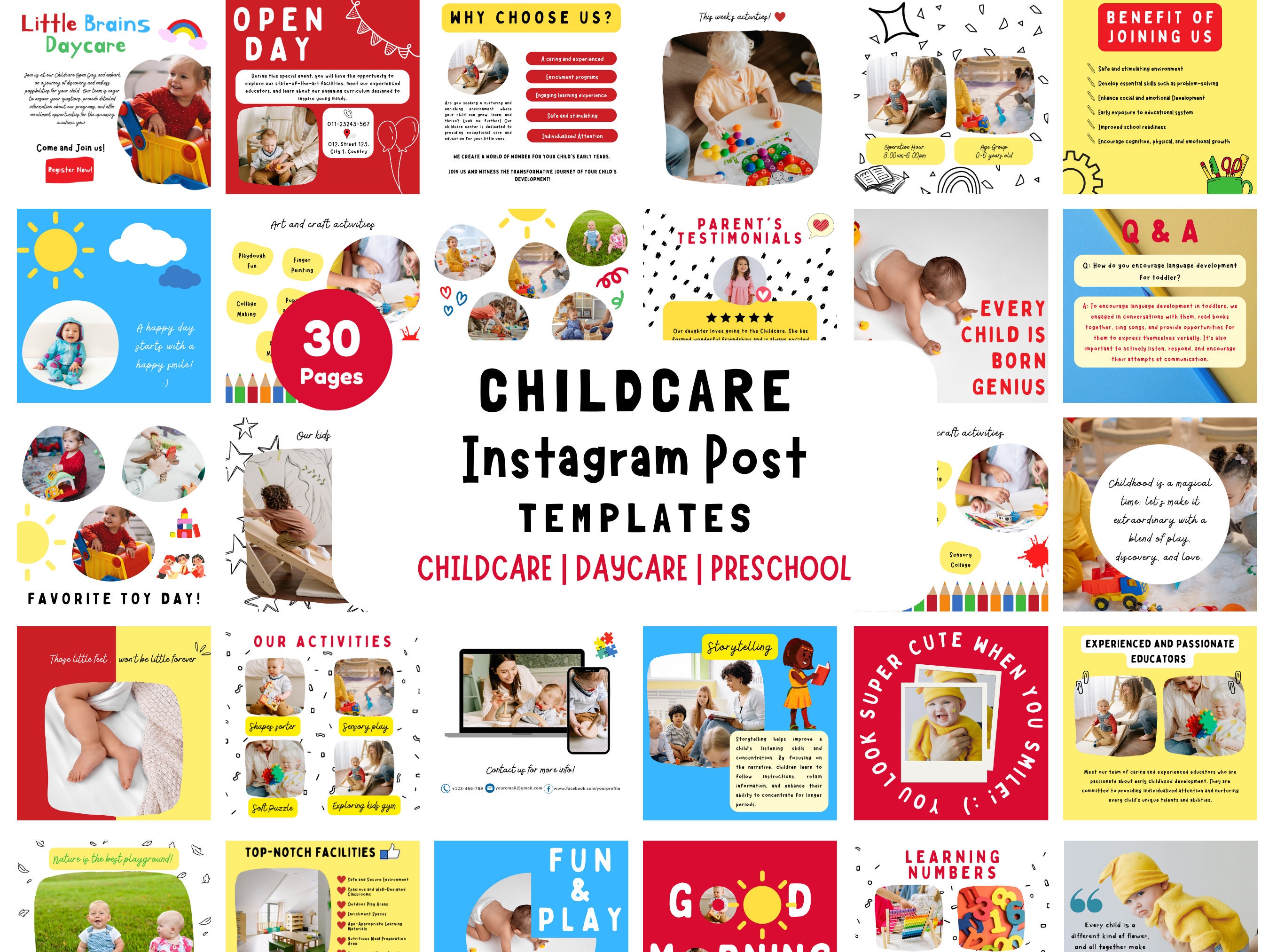 30 Kids Education Instagram Canva Template | Early Education | Childhood | Preschool Kindergarten | After School Nursery | Social Media Feed