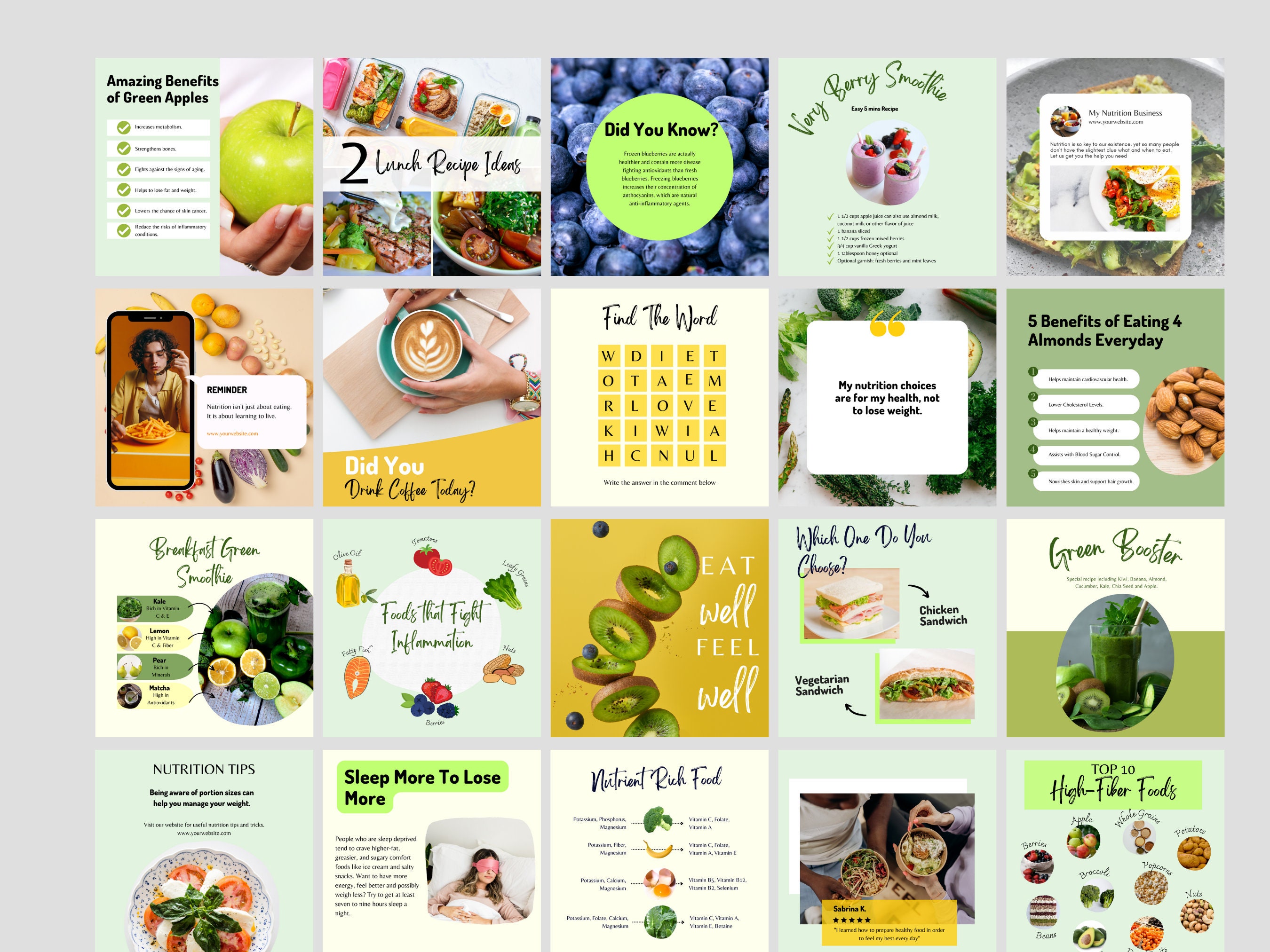 80 Nutrition Instagram Post Canva Templates | Diet Meal | Health ...