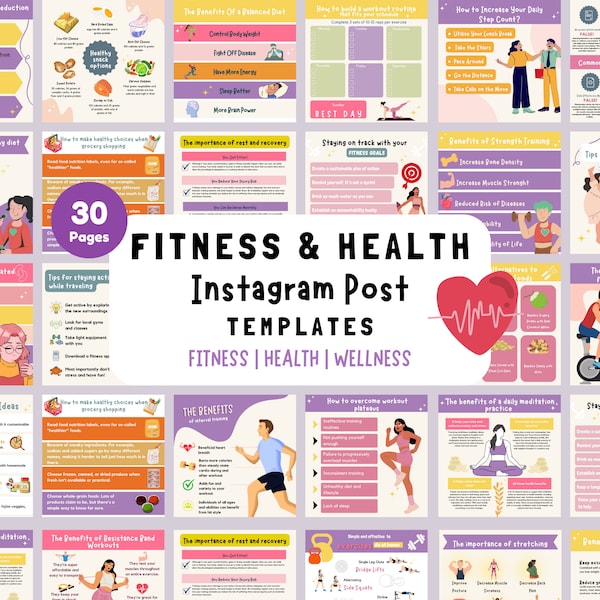 30 Fitness & Health Instagram Post | Wellness Instagram Post | Fitness Diet Tips | Healthy Meal Plan Idea | Workout IG Post | Purple Theme