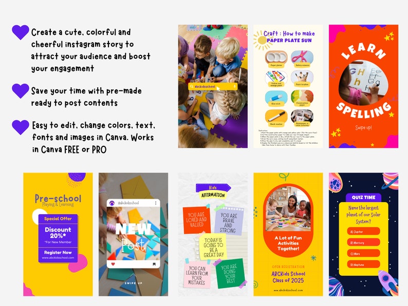 30 Kids Education Instagram Story Templates | School Kids Content | Canva Editable Posts (Digital Download) image 3