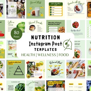 80 Nutrition Instagram Post Canva Template | Health and Wellness Coach | Instagram Template | Social Media Post | Green Template | Dietitian
