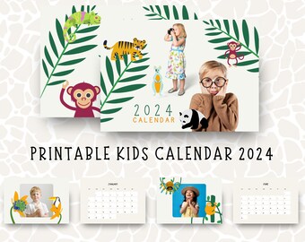 Aquarel kinderkalender 2024, afdrukbaar thuisonderwijs (digitale download)