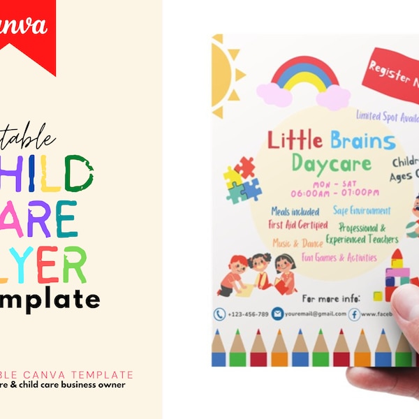 Child Care Flyer Template Canva | Babysitting | Playtime Theme | Daycare Poster | Play Centre | Playschool Editable Poster | Printable Flyer