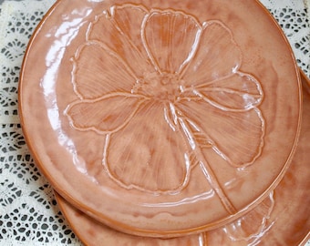 Set of 2 Floral Ceramic Plates, Handmade Terracotta Pottery Dishes (9.5in), Botanical Dinnerware, Food Safe Pottery