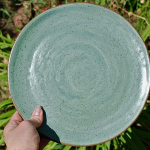Speckled Stoneware Teal Platter (10.25”), Handmade Pottery, Swirl Design