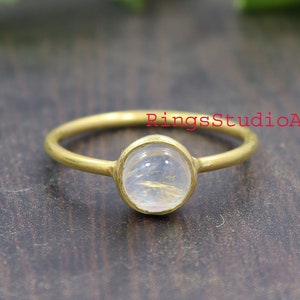 Genuine Moonstone Ring / Blue Moonstone Silver Ring / Gemstone Ring / 925 Sterling Silver Ring / Rings for Women /Horizontal Birthstone Ring