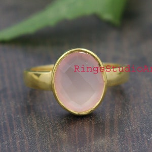 Pink Chalcedony Ring: Handmade 925 Sterling Silver, Bezel Set