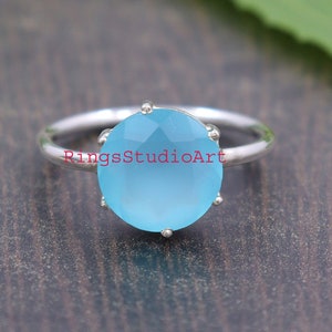 Aqua Chalcedony Ring / Prong Set Round Shape Gemstone Ring  Chalcedony Ring / 925 Sterling Silver Ring / Gift for Her / Wedding Ring