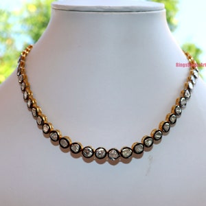 Collar de diamantes Polki natural, collar de polki con acabado hecho a mano de plata de ley 925, collar de diamantes de regalo de aniversario, collar de bodas,