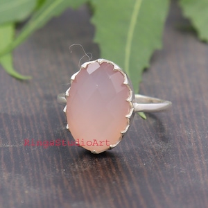 Pink Chalcedony Sterling Silver Ring: Handmade Oval Gemstone