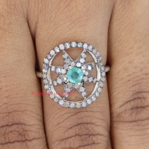 Natural pave diamond  & natural emerald ring, 925 sterling silver diamond rings, silver handmade rings, Gift item rings, Rings for her,