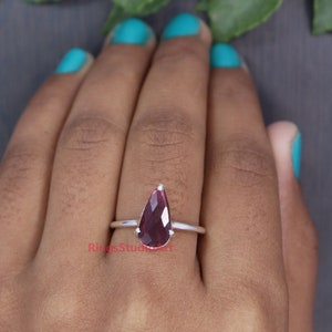 Pear Shape Rhodolite Ring: Sterling Silver Gemstone Wedding Ring