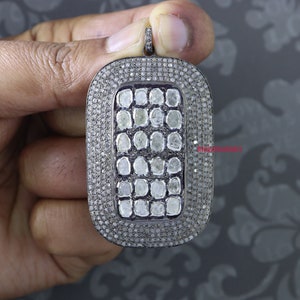 Handmade Oxidized Sterling Silver Polki Diamond Pendant: Large Christmas Jewelry