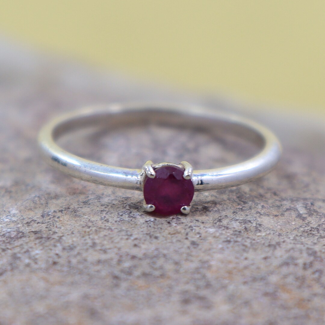 Ruby Ring / Round Shaped Ruby Ring / Solitaire Silver Ring / 925 ...