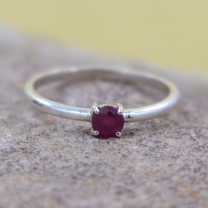 Round Ruby Solitaire Ring: 925 Sterling Silver Wedding Jewelry