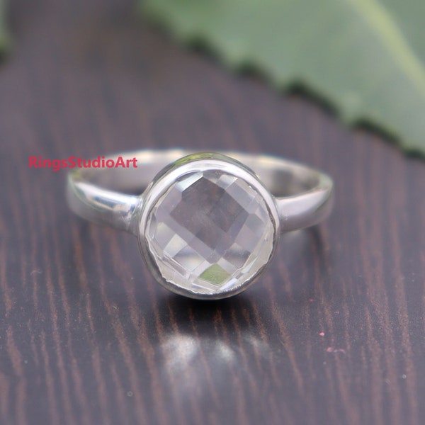 Clear Quartz Ring / Bezel set Round Shape Gemstone Ring / 925 Sterling Silver Handmade Ring / Gift for Her Ring/ Wedding Ring / Gift item /