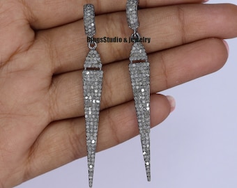 Pave Diamond Arrowhead Earrings: Oxidized Sterling Silver Dangle EARRING