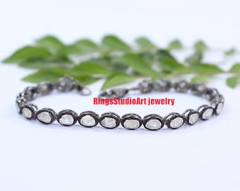 Natural polki diamond bracelet, 925 sterling silver handmade bracelet, Men,s & women,s unisex adults bracelet, wedding diamond bracelet,