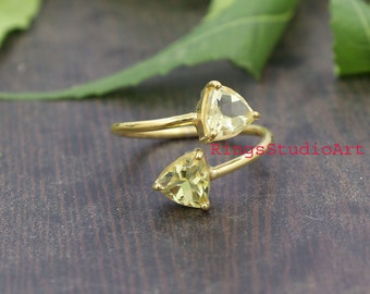 Adjustable Lemon Quartz Ring: Triangle 925 Sterling Silver Handmade rings