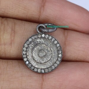 925 sterling silver & Natural pave diamond Round pendant,  handmade pendant charm necklace, diamond jewelry, Wedding pendant, Gift For Her