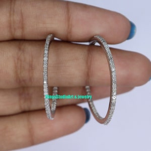 Diamond Hoop Earrings: Pave Set, 925 Sterling Silver Handmade earring