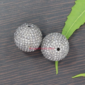 15mm Pave Diamond Bead: Oxidized Sterling Silver Ball