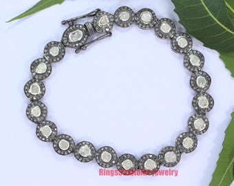 Natural polki diamond bracelet, 925 sterling silver handmade bracelet, Men,s & women,s bracelet, wedding diamond bracelet, Handmade jewelry,