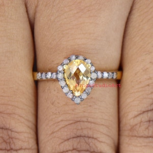 Natural pave diamond  & natural  Citrine ring, 925 sterling silver diamond rings, silver handmade rings, Gift item rings,
