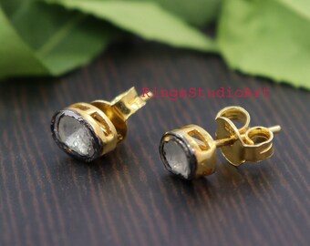 Polki Diamond Earrings, 925 Solid Sterling Silver Earrings, Natural Polki Studs, Silver Diamond Earrings, Silver Studs, Handmade Earrings,