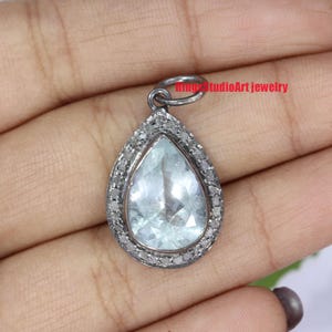 Aquamarine Diamond Pendant: Handmade 925 Sterling Silver Necklace