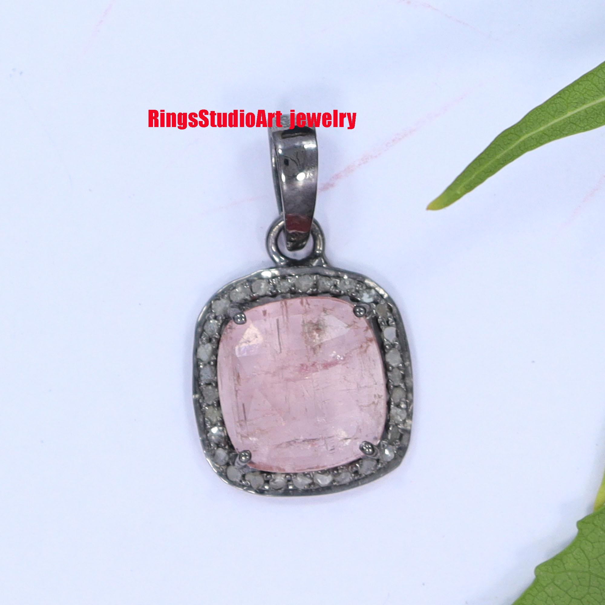 ピンクトルマリンのシルバー手作りペンダント ハンドメイドのピンクトルマリンペンダント：酸化スターリングシルバー