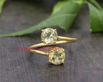 Adjustable Lemon Quartz Ring: Handmade 925 Sterling Silver, Gold Plated rings