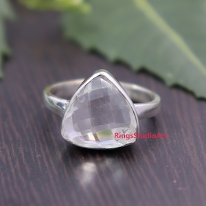 Handmade Triangle Clear Quartz Ring: 925 Sterling Silver