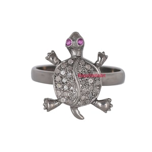Natural pave Diamond Tortoise Ring, pave Diamond Ring, 925 Sterling Silver Handmade Ring, Wedding Ring, Gift for her, Halloween ring,