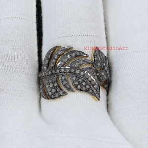 Natural Diamond Ring / pave Diamond Ring / 925 Sterling Silver Handmade Ring / Wedding Ring  / Anniversary ring / Leaf shape diamond ring,
