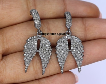 Pave Diamond Angel Wing Earrings: Oxidized 925 Sterling Silver Handmade earring