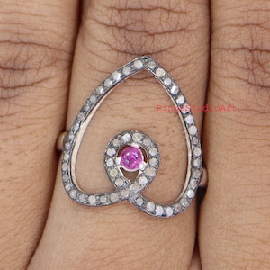 Natural pave diamond  & natural ruby ring, 925 sterling silver diamond rings, silver handmade rings, Gift item rings, Wedding gift,