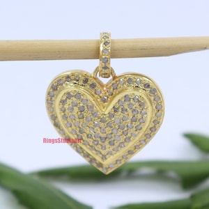 Natural Pave Diamond Heart shape Pendant, 925 Sterling Silver Handmade Pendant,  Christmas gift Anniversary gift pendant, Wedding pendant,