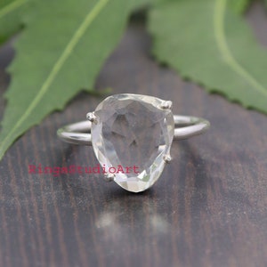Handmade Clear Quartz Ring: 925 Sterling Silver Gemstone Ring
