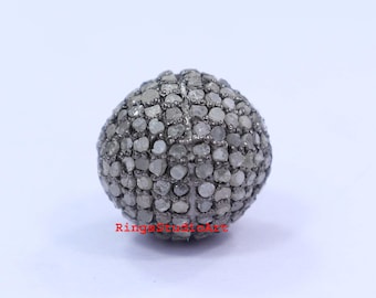 Perles Rondes Argent 925 – Pavées De Diamants – 16 Mm – Fait Main – Inde