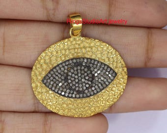 Pave Diamond Evil Eye Pendant: Handmade 925 Sterling Silver Necklace