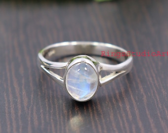 Rainbow Moonstone 925 Sterling Silver Ring: Oval Birthstone RINGS