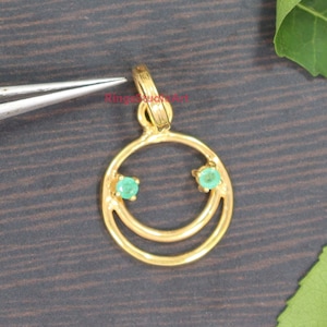 Emerald Silver Face Pendant: 925 Sterling Silver Handmade Charm