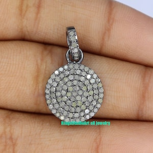 Natural pave diamond Round disk pendant, 925 sterling silver handmade pendant charm necklace, diamond jewelry, Wedding pendant, Gift For Her