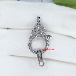 Pave Diamond Lobster Clasp: Oxidized 925 Sterling Silver Jewelry