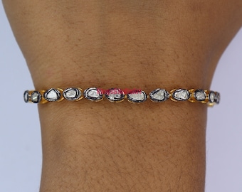 Natural polki diamond bracelet, 925 sterling silver handmade finish Unique bracelet, gift for her, Anniversary gift, wedding gift,