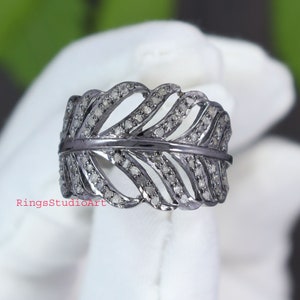 Natural Diamond Ring / pave Diamond Ring / 925 Sterling Silver Handmade Ring / Wedding Ring  / Anniversary ring / Leaf shape diamond ring,