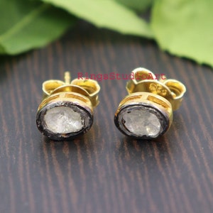 Handmade Polki Diamond Sterling Silver Stud Earrings