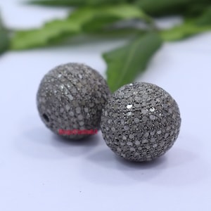 14mm Oxidized Sterling Silver Diamond Pave Ball Bead